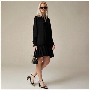 J Crew Womens Amelia Popover Shirtdress Sz XXS Black Drapey Viscose Twill Dress